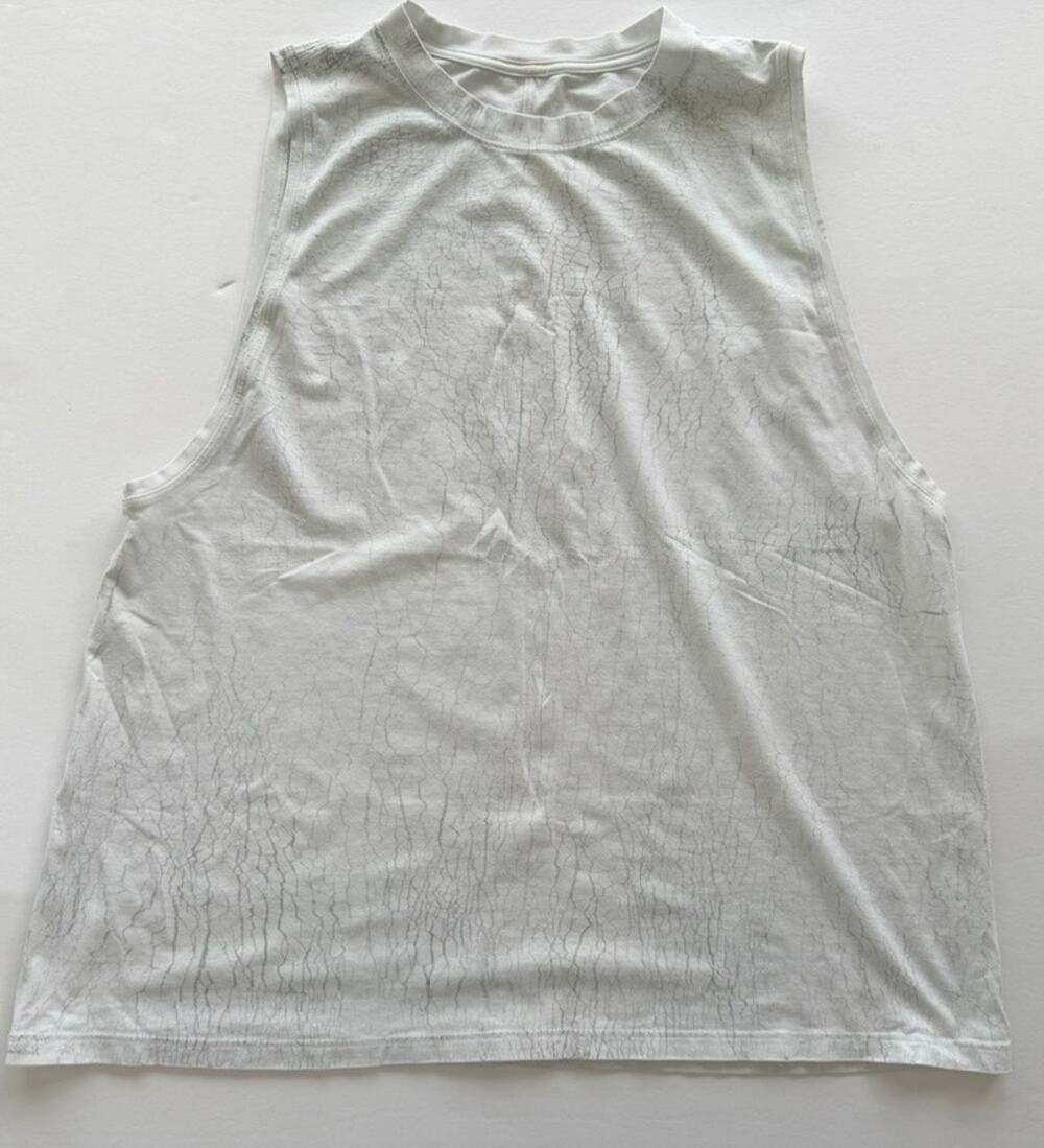Lululemon All Yours Muscle Tank Top White Grey Crackle Print Size 12 Cotton